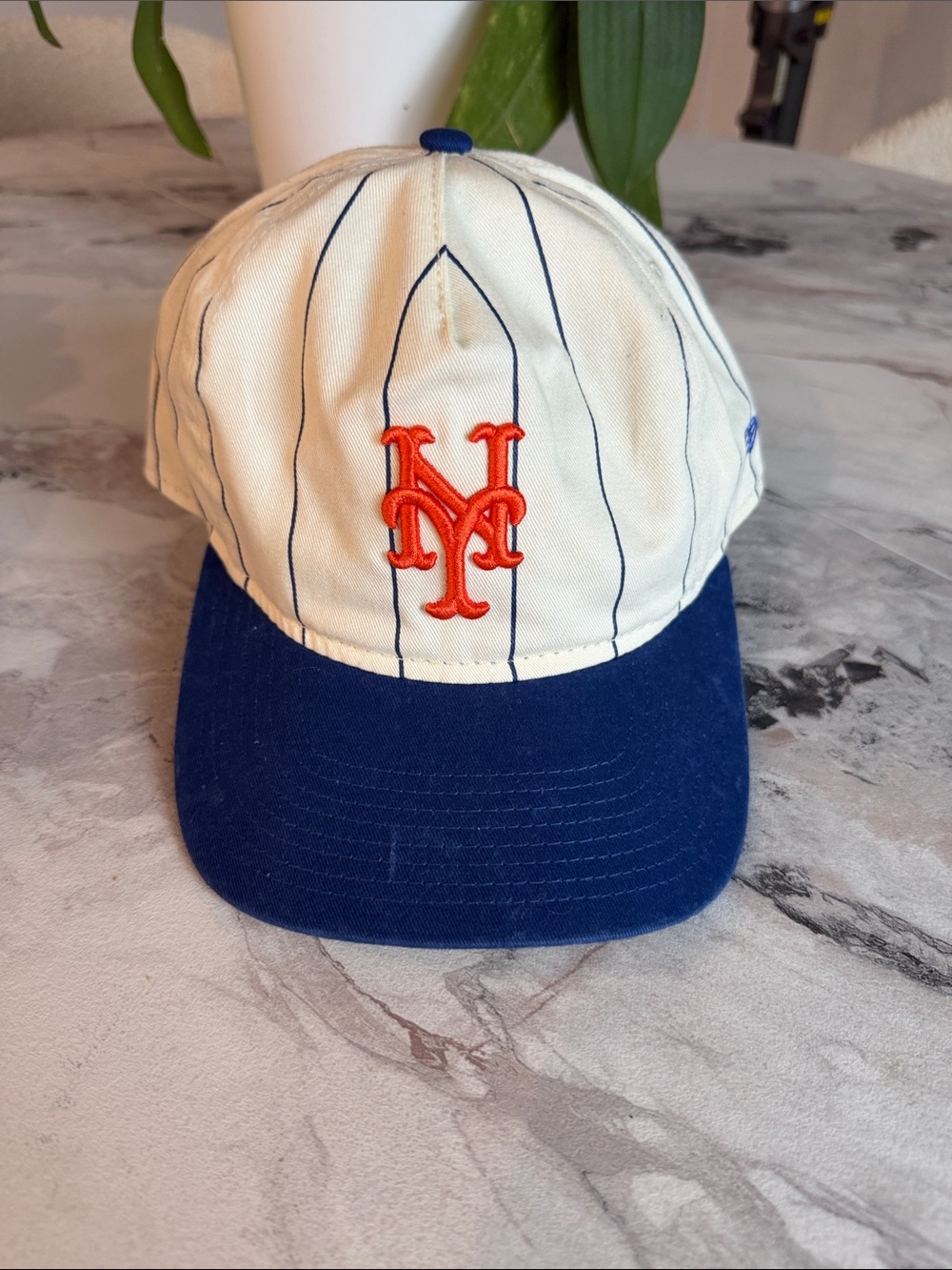 New Era New York Mets Pinstripe Baseball Cap - White & Royal Blue